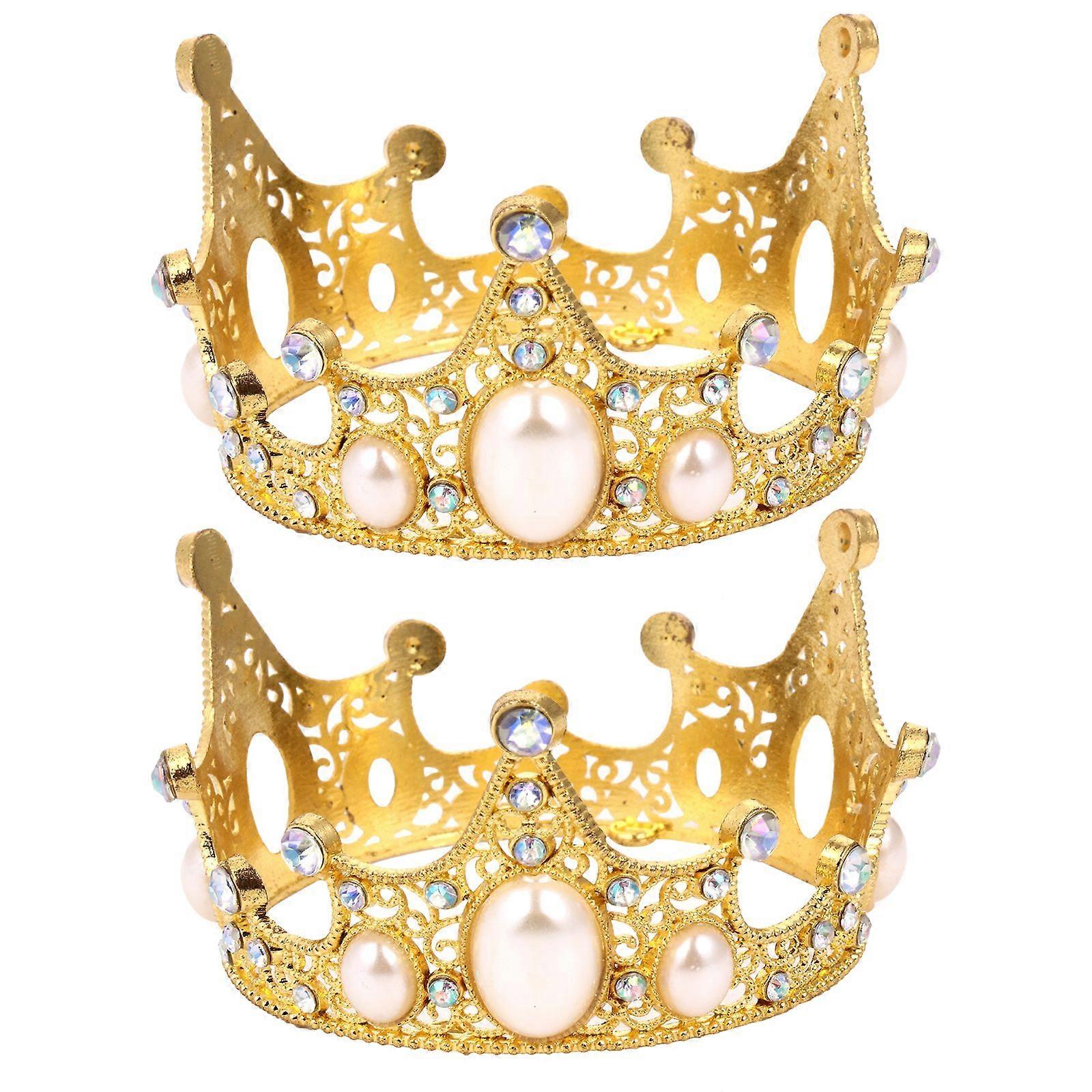 2Pcs Birthday Cake Crown Decor Creative Pearl Crown Flower Ornament Party Supply