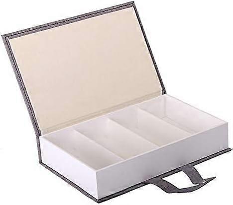 Grey Canvas Book Style 4 Grids Eyeglass Sun Glasses Tray Display Showcase Organizer Case