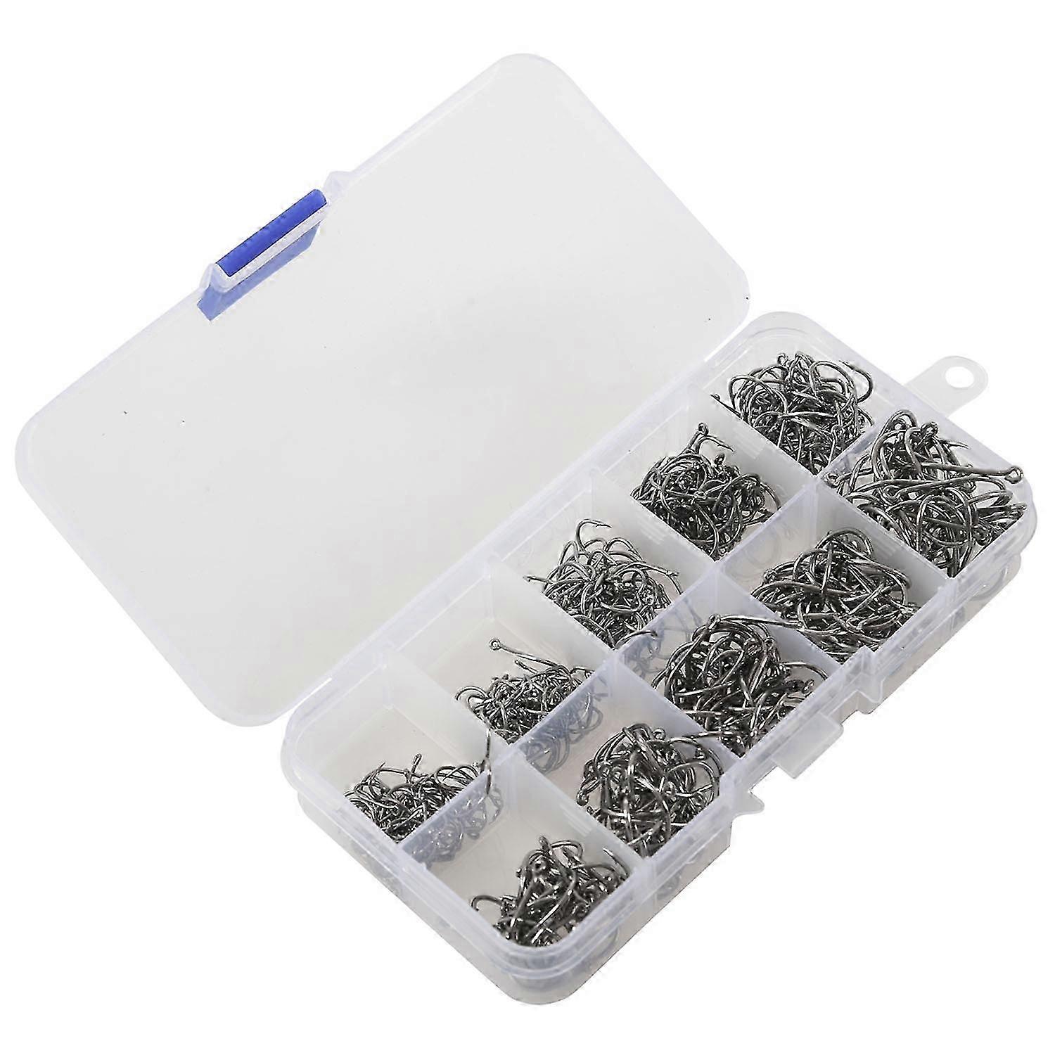 500pcs Fish Jig Hooks with Hole Fishing Tackle Box 10 Sizes