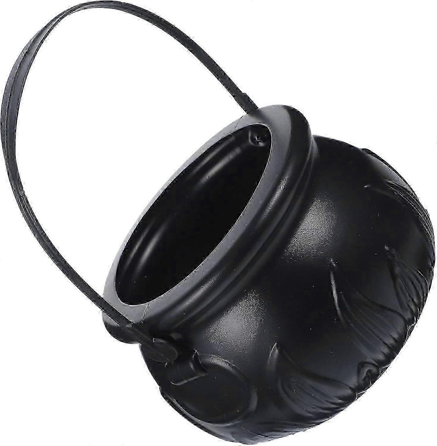 2025 1Pcs Halloween Witches Cauldron Small Plastic Black Candy Buckets with Handle Cauldron Pot Bulk