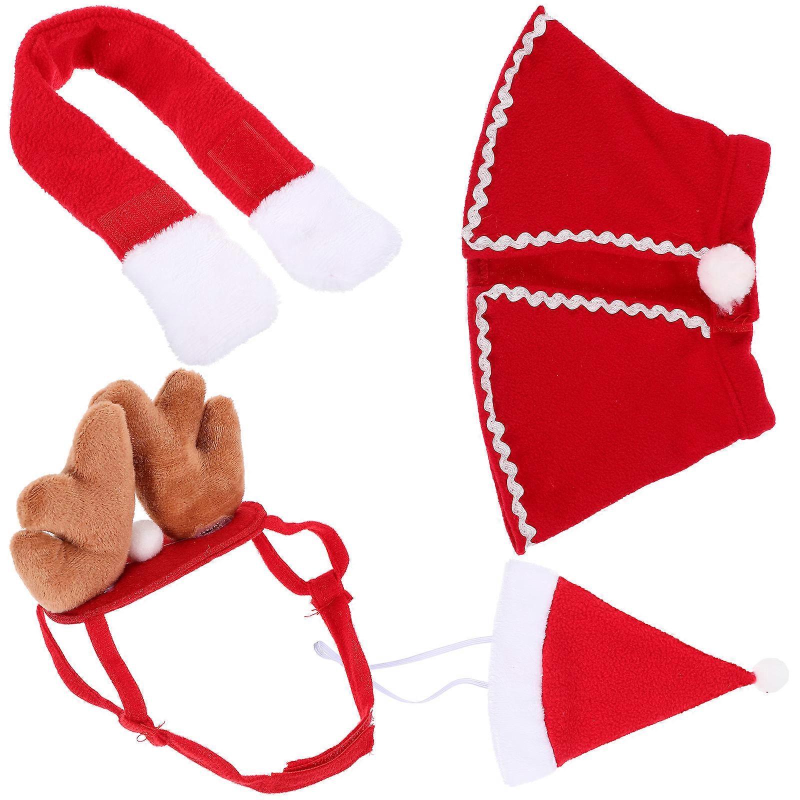 Christmas Cat Coat Pet Outfit for 4Sets Includes Decorative Scarf and Hat