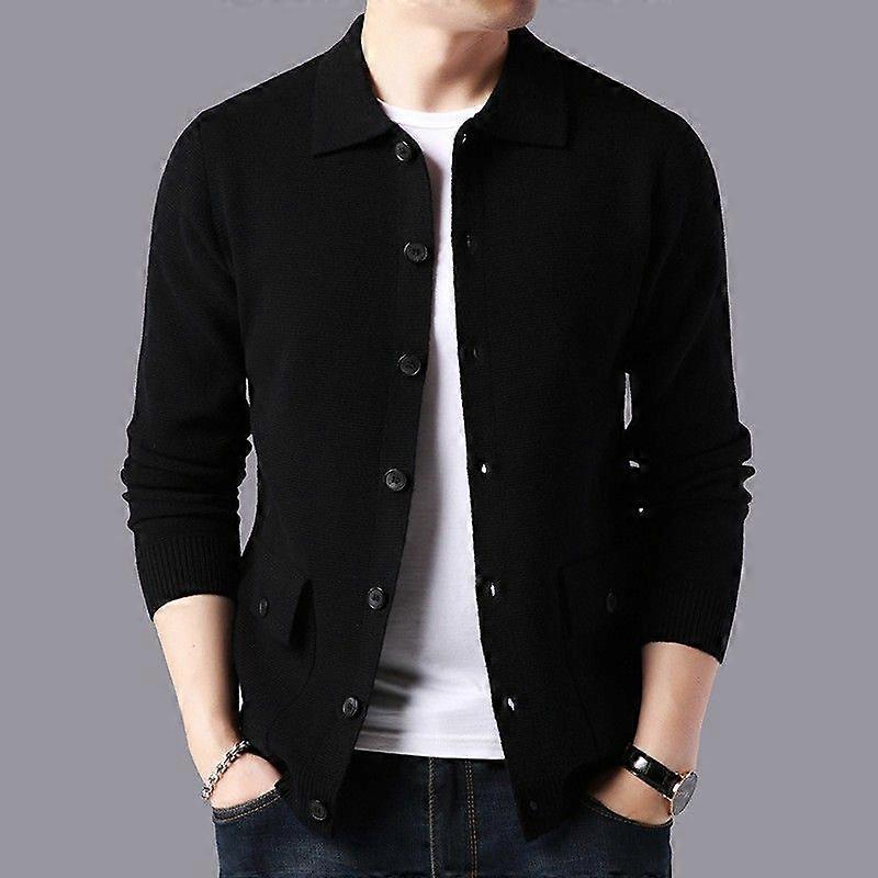 Autumn And Winter All-Wool Simple Coat Men's Lapel Button-Down Knitted Cardigan Sweater Loose Thickened Warm Dad Outfit