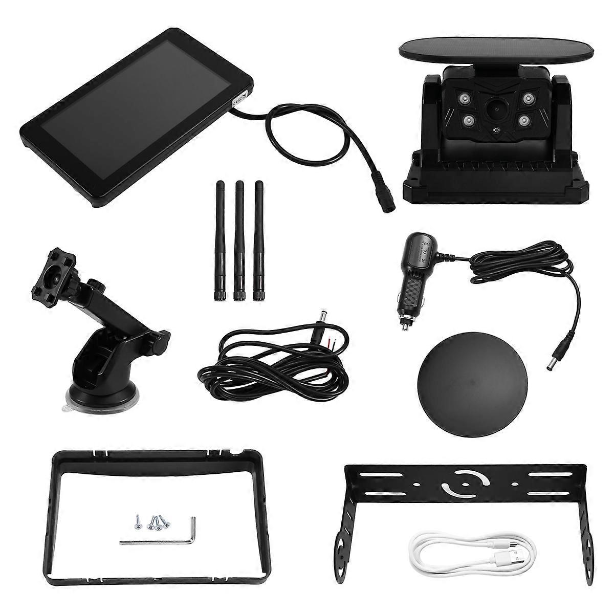 Moniteur de voiture avec écran HD de 7 pouces et caméra de recul solaire sans fil, étanchéité IP68, enregistrement en boucle, fonction BSD