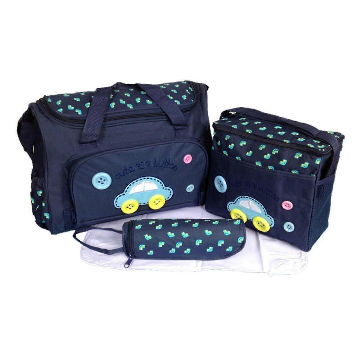 Diaper Changing Bag Oxford Fabric Set With Feeding Bottle Travel Essentials For Mom Dark Blue