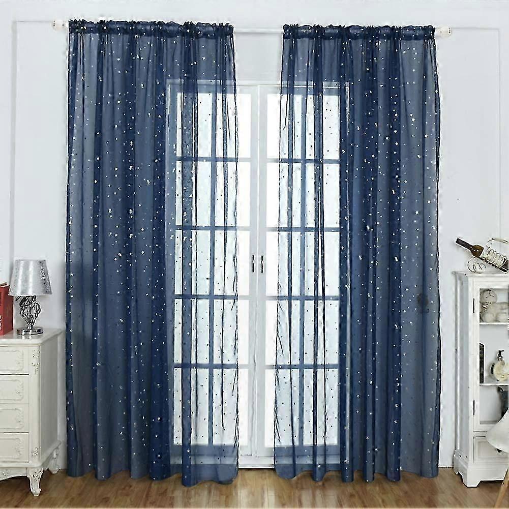 Shimmering Star Sheer Curtains, Glitter Voile Window Panels with Pencil Pleat Design, Transparent Star Pattern Drapes for Elegant Room Decor