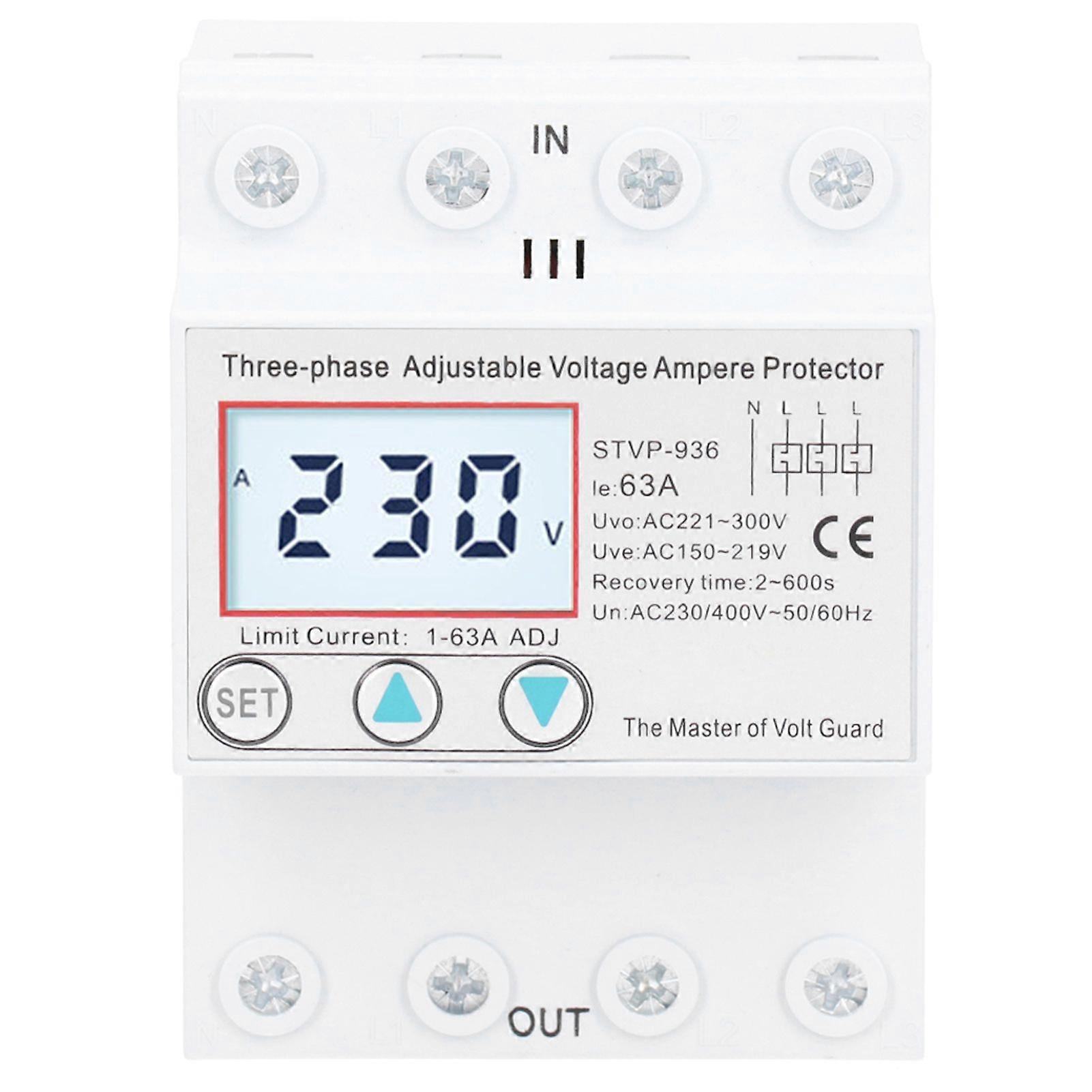 Adjustable Voltage Protector 3Phase LCD Multifunctional SelfResetting STVP936 230v 400V AC(63A )