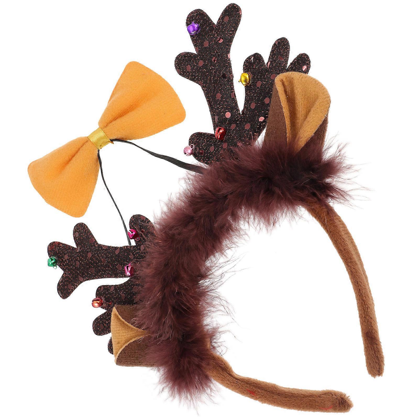 Elk Antler Headband with Decorative Bow Tie for Xmas Party 2Sets