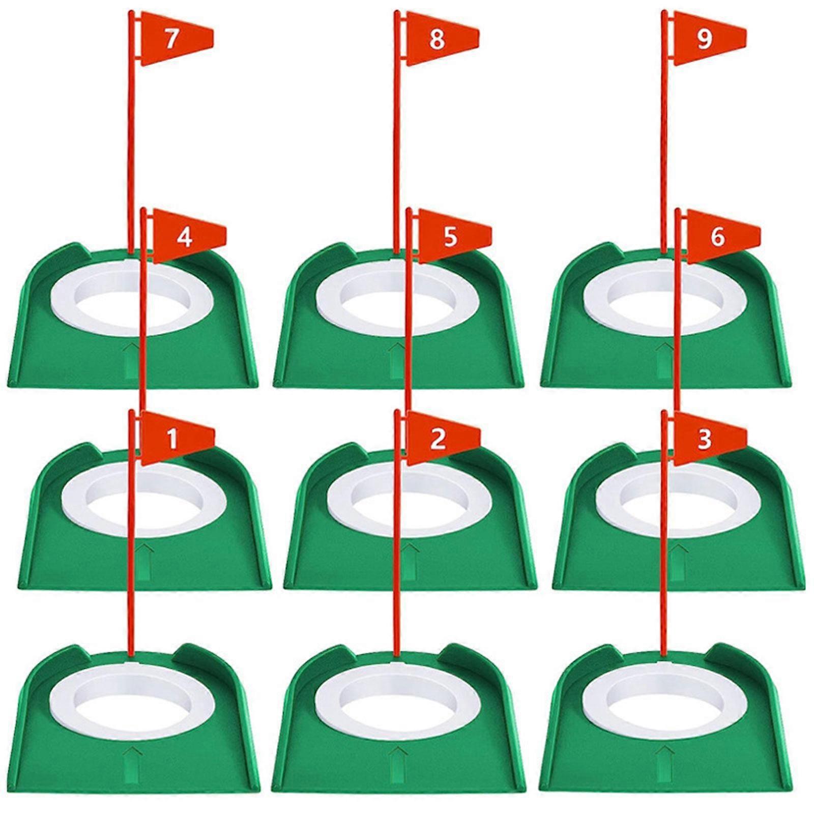9Pcs Practice Hole with Flag Backyard Putter Practicing Putting Cup for Golf Red Flag