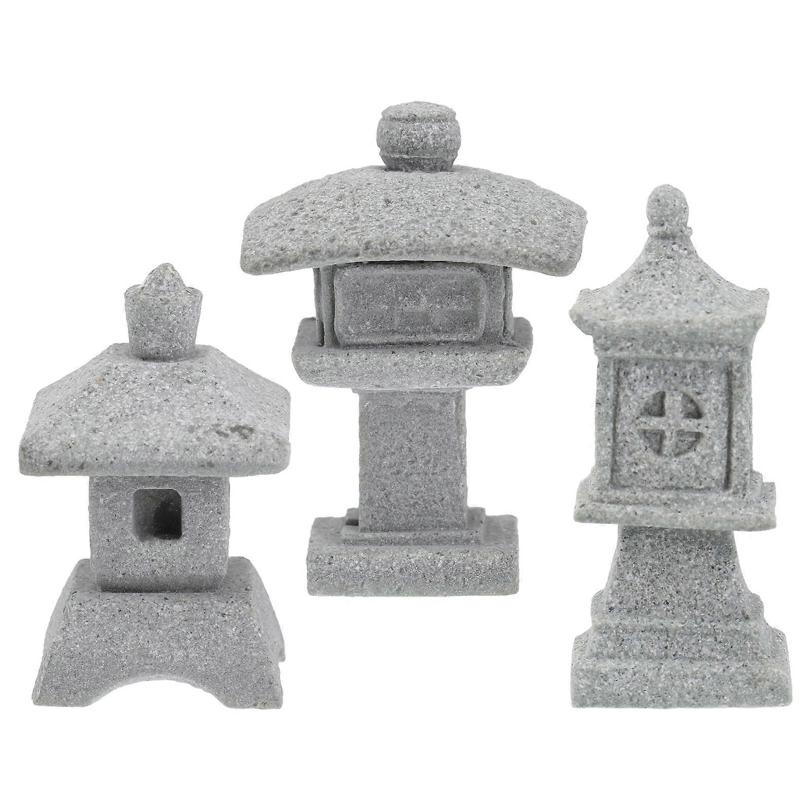 12Pcs Grey Sandstone Pavilion Lantern Decor for Mini Garden Bonsai Decoration