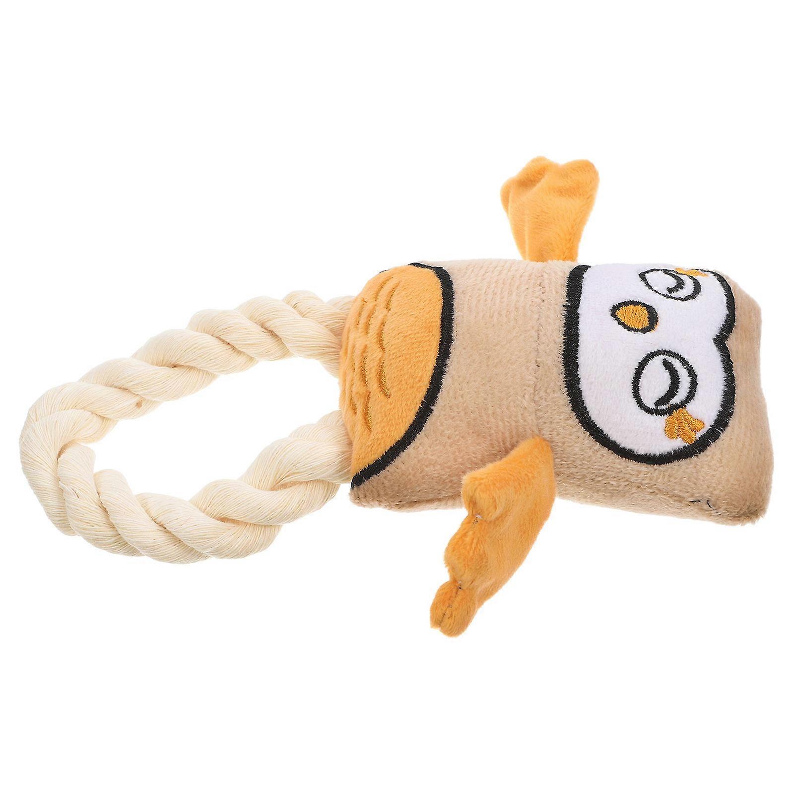 Interactive Dog Toy Owl Shape Plush Orange for Teeth Cleaning 1Pack