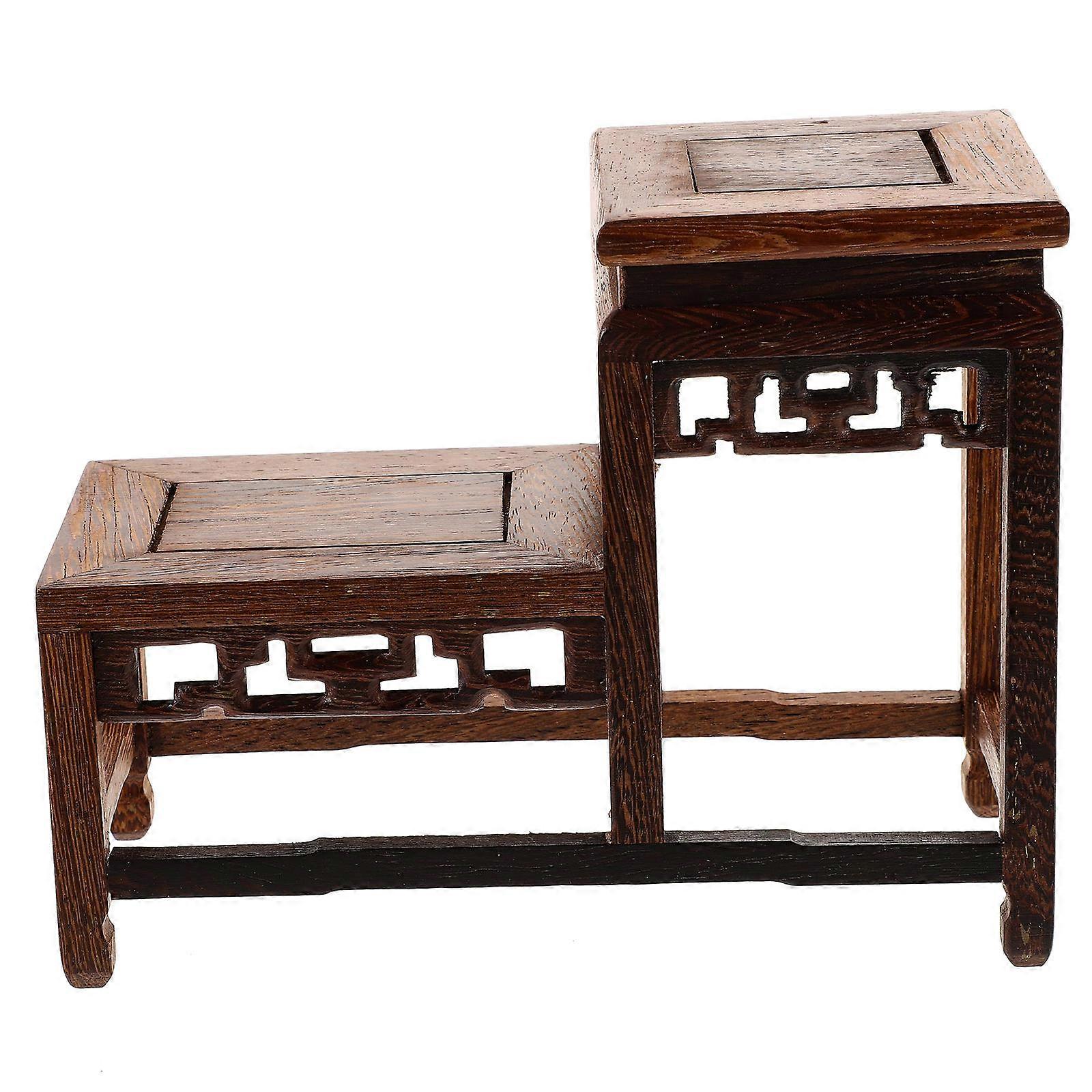 Wood Base Figurine Display Stand for Storage Use 2Pcs Coffee Wooden Vase
