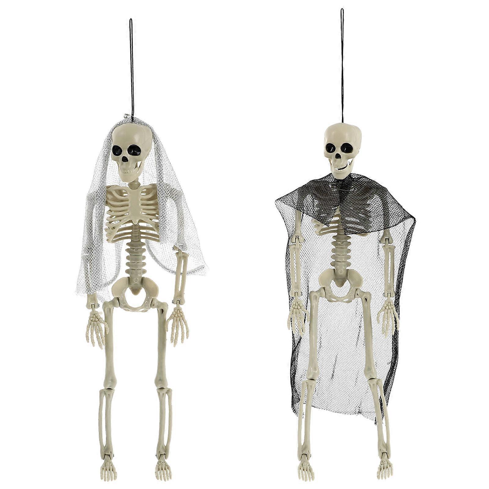 קישוטי ליל כל הקדושים שלדים מפלסטיק, שלדים לכלה וחתן, קישוטי צבעים שונים, חומר עמיד עבור 2 יחידות