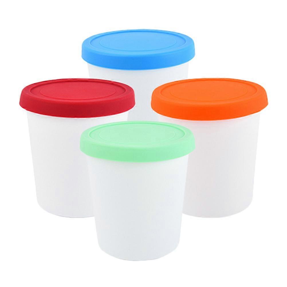Ice Cream Storage Container Round Dessert Cups Home Use Silicone and Pp Material Food Storage 4Pcs