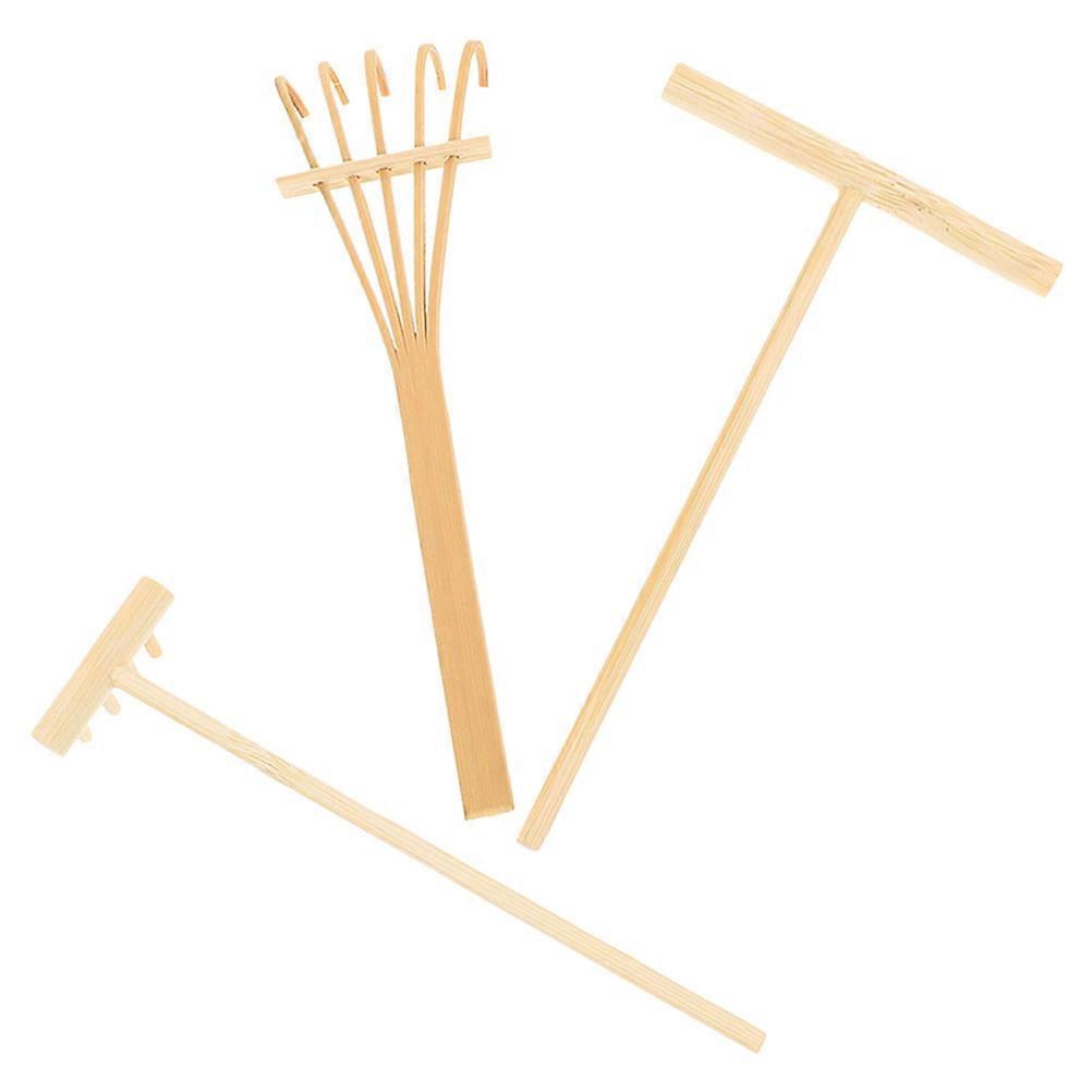 Sand Rake Push Tools Bamboo Mini Garden Tools 3Sets for Decoration
