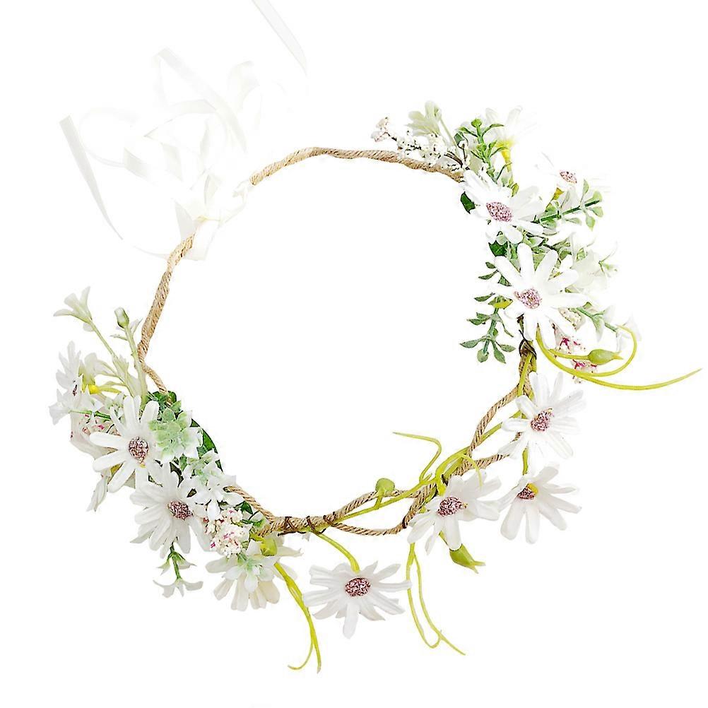 Decorative White Daisy Wreath with Ribbon for Wedding 2Pcs Artificial