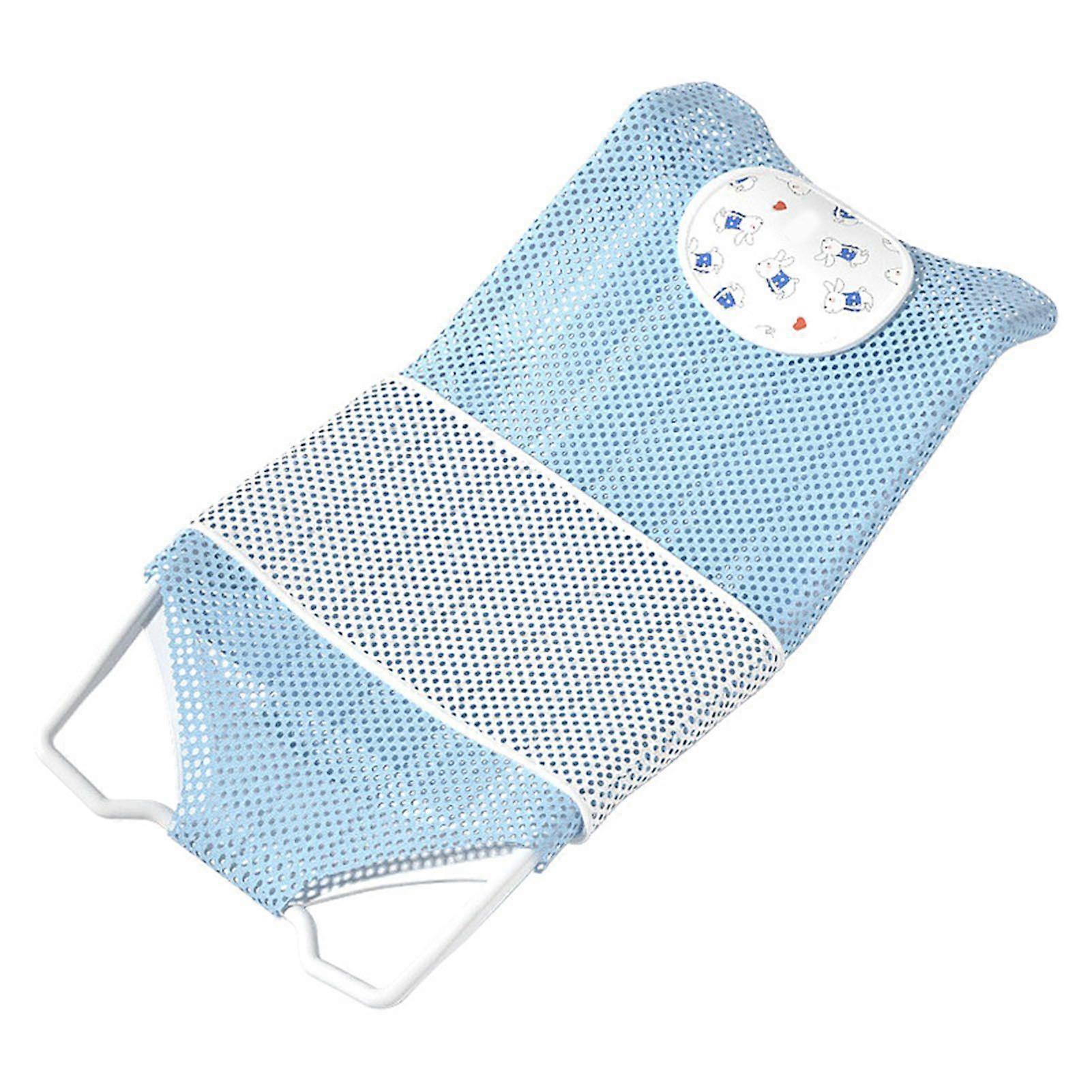 Baby Bath Net Stand Universal Adjustable Height Comfortable Stable Baby Bath Seat Support Stand for Home Travel Blue, Pillow, Slip Resistance Pad