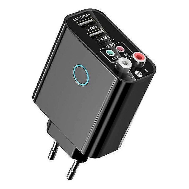 K16 2 in 1 3.5mm AUX + RAC Dual Output Plug-in Bluetooth 5.0 Audio Transmitter Receiver with Remote Control, EU Plug 26s