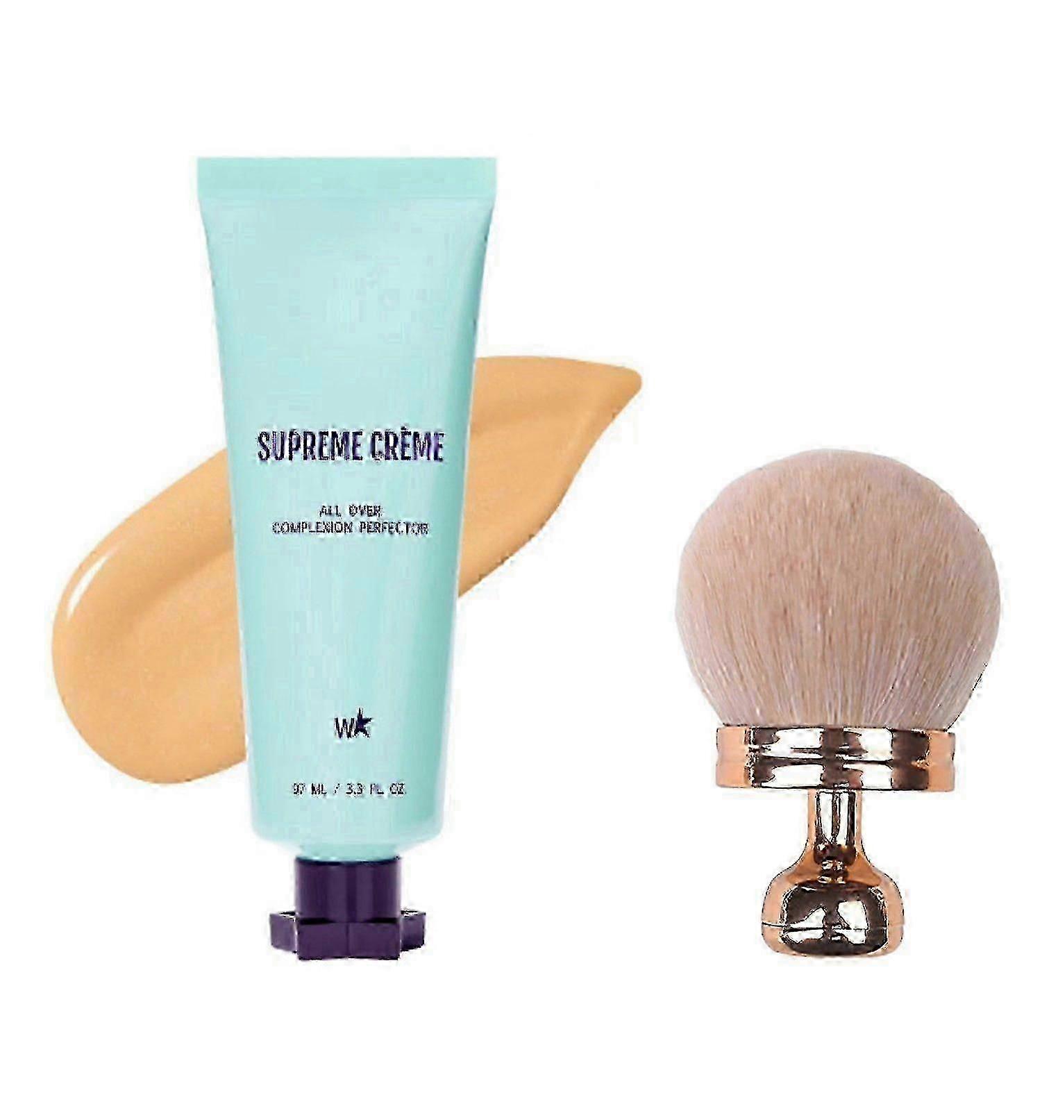 Supreme Creme All-Over Complexion Perfector CC Cream Foundation & Makeupbørste, Langtidsholdbar Alt-i-en Blemishes Concealer