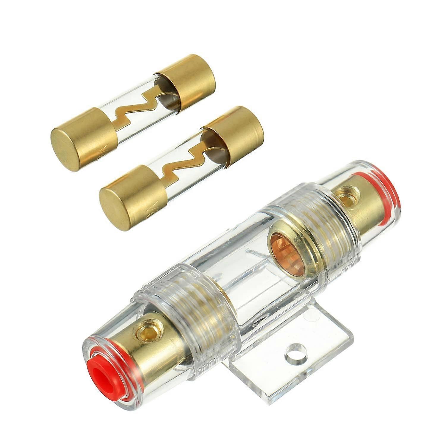 AGU Fuse Holder Inline Gold Plated With Two 50A AGU Fuses For Automotive Audio Power Safety