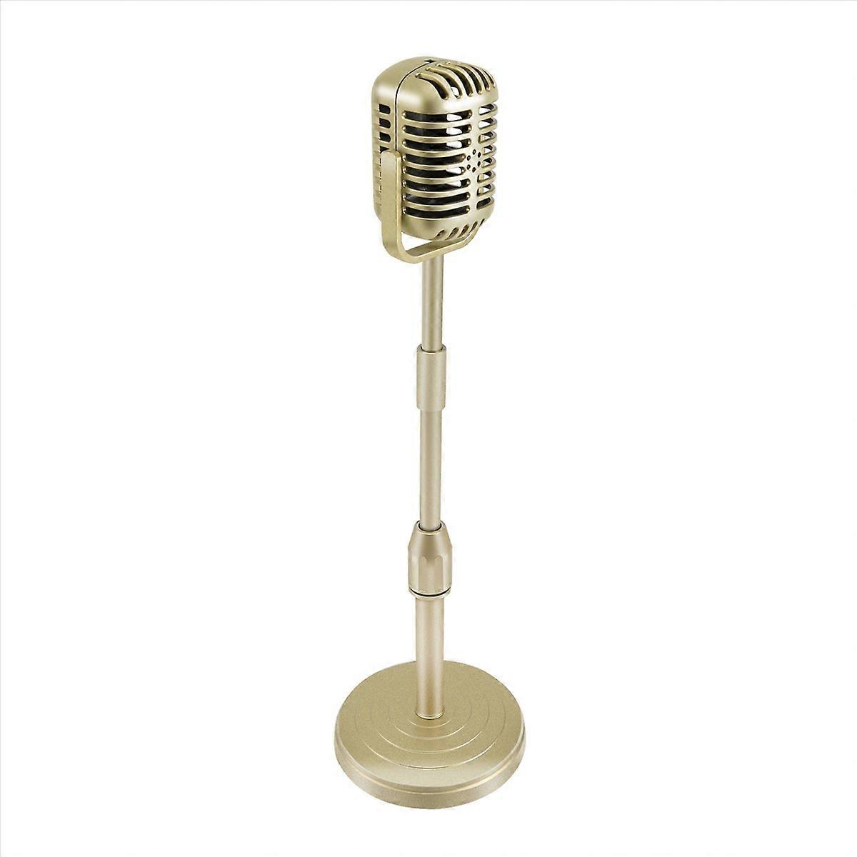Vintage Desktop Microphone Prop Model with Adjustable Height,Gold