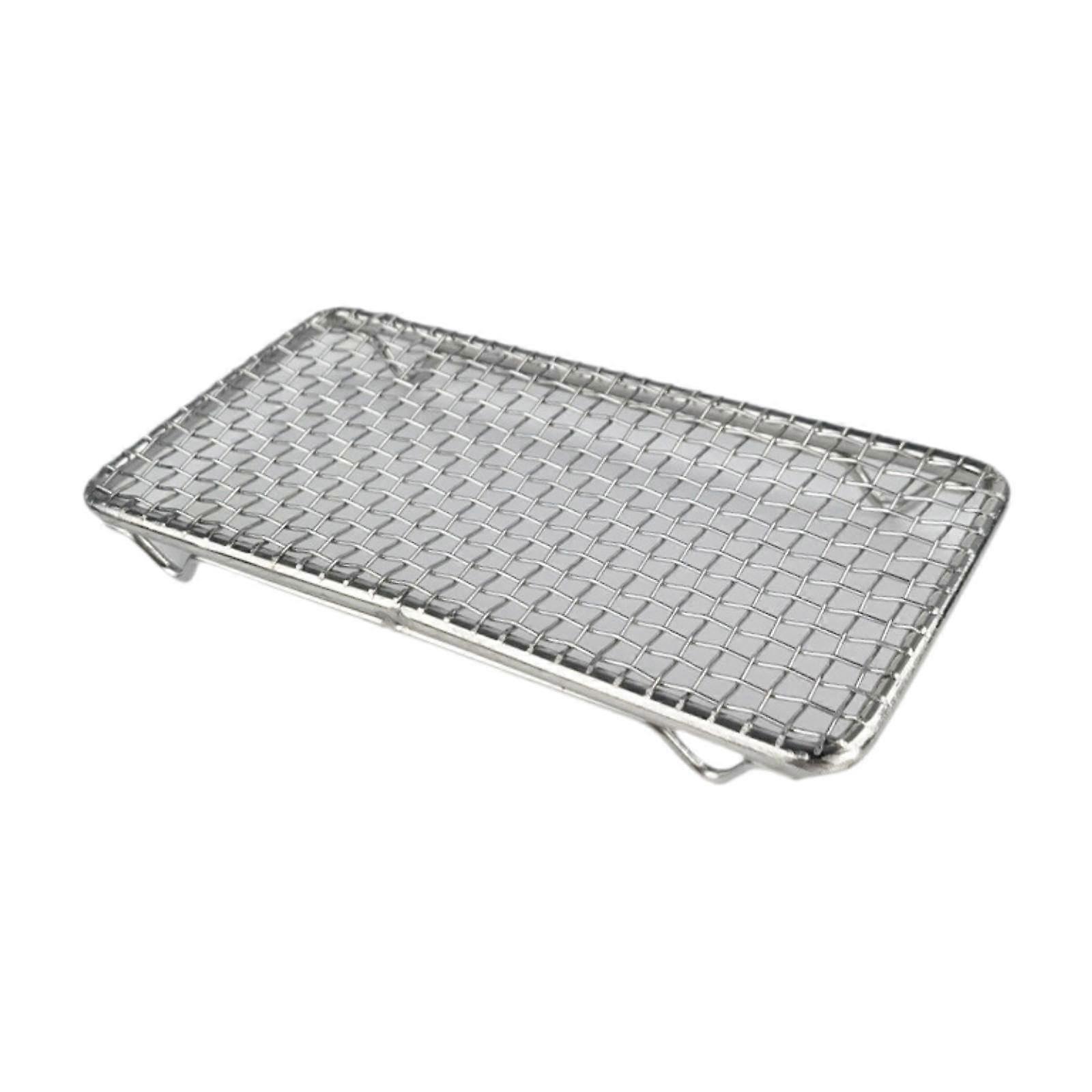 Barbecue Net Rectangular Stainless Steel Mesh Fry Net For Draining Food Home Kitchen 24x12x1.5 cm Pizza Pan