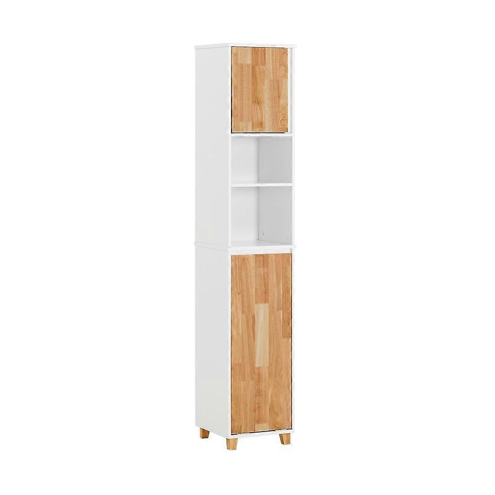 SoBuy BZR74-W, Unité de salle de bain autoportante Armoire de rangement haute de salle de bain avec panier à linge pliable Armoire de rangement étr...