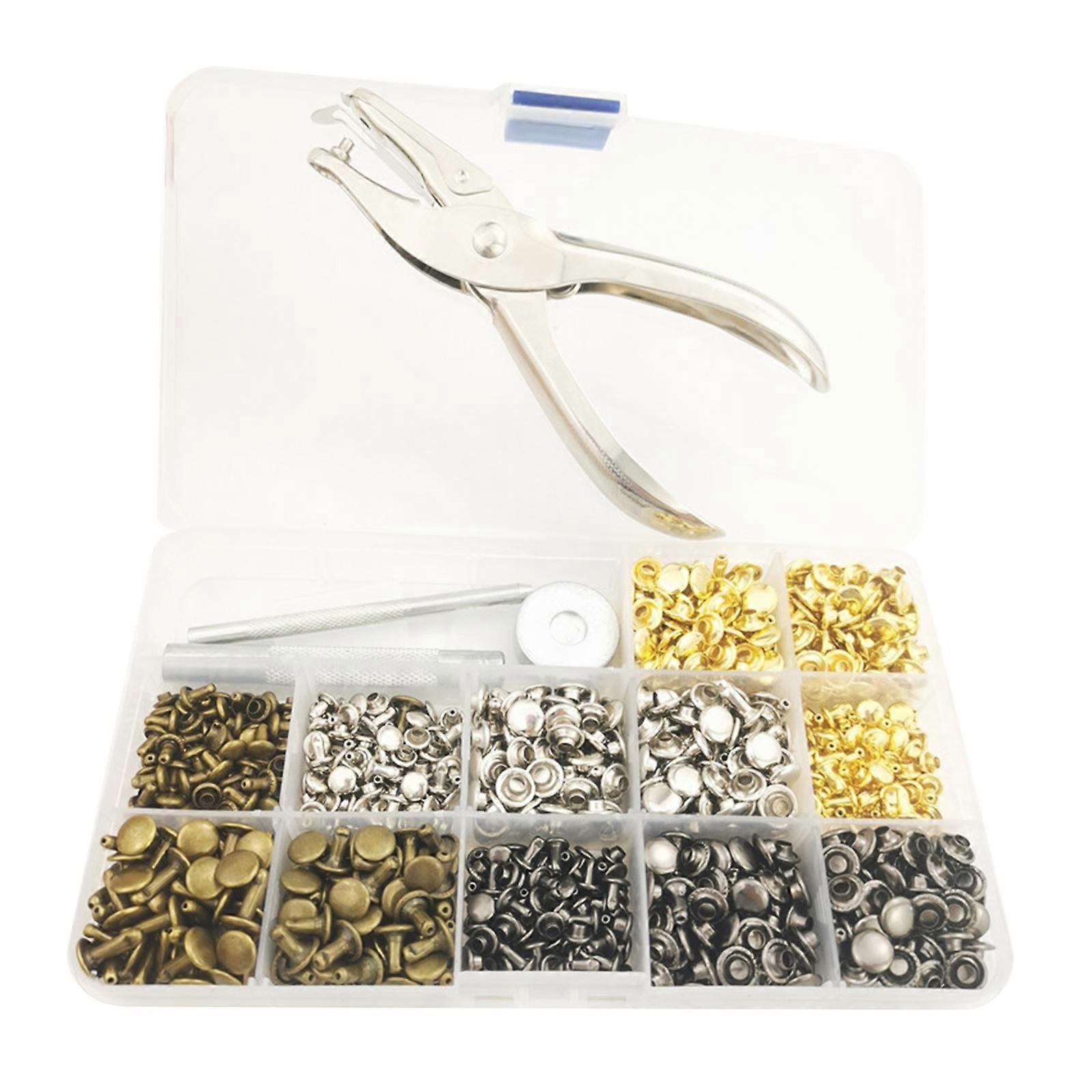 480 Sets 4 Colors Leather Rivets, Double Caps Brass Rivets with Punch Pliers and 3Pcs Install Tools for Leather Crafts Multicolor