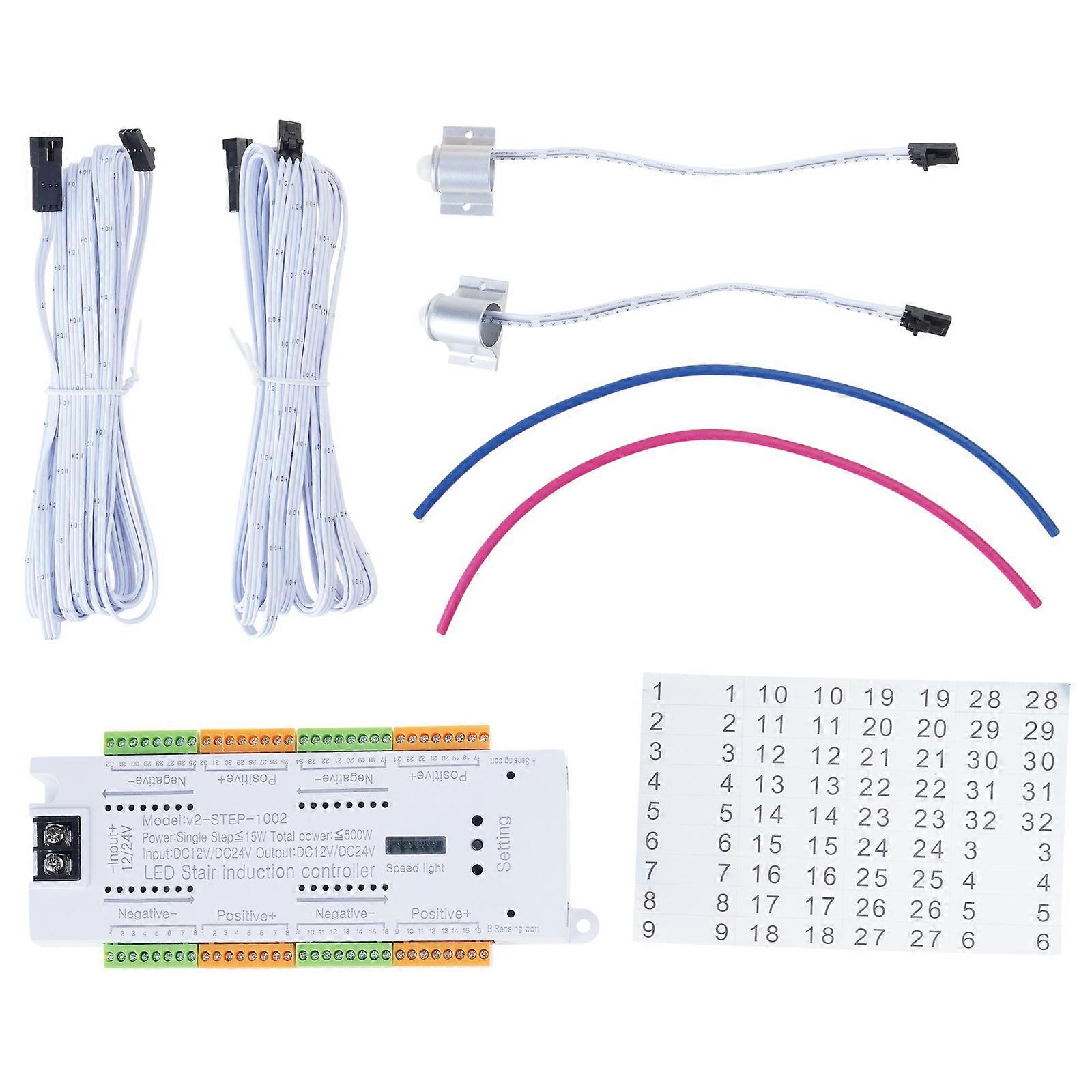 32 Channel Motion Sensor 12V 24V LED Stair Light Controller Replacement Staircase Ladder Step Light Controller Multicolor