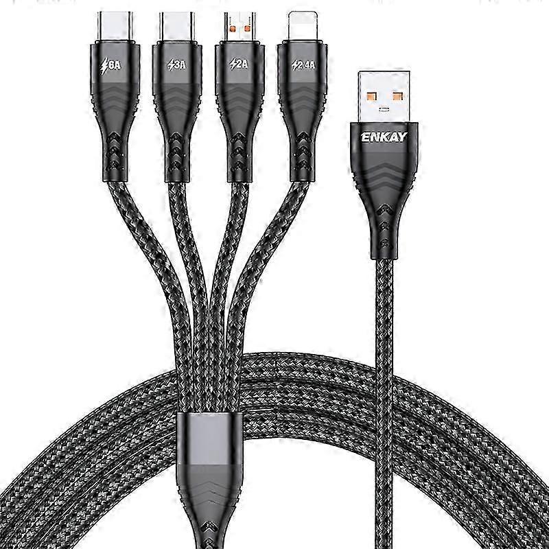 ENKAY 4-in-1 6A USB-A to Type-C / 8 Pin / Micro USB Multifunction Fast Charging Cable, Cable Length:1m
