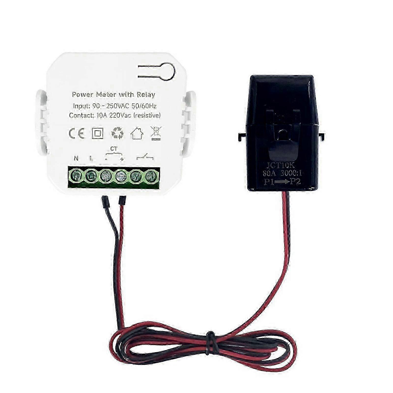 Tuya Smart WiFi Energy Meter with Open Circuit &Current Transformer Clamp KWh Power Monitor for , Alexa(80A)