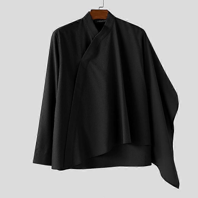 INCERUN Men Long Sleeve Ruffled Layers Patchwork Casual Cape Shirts
