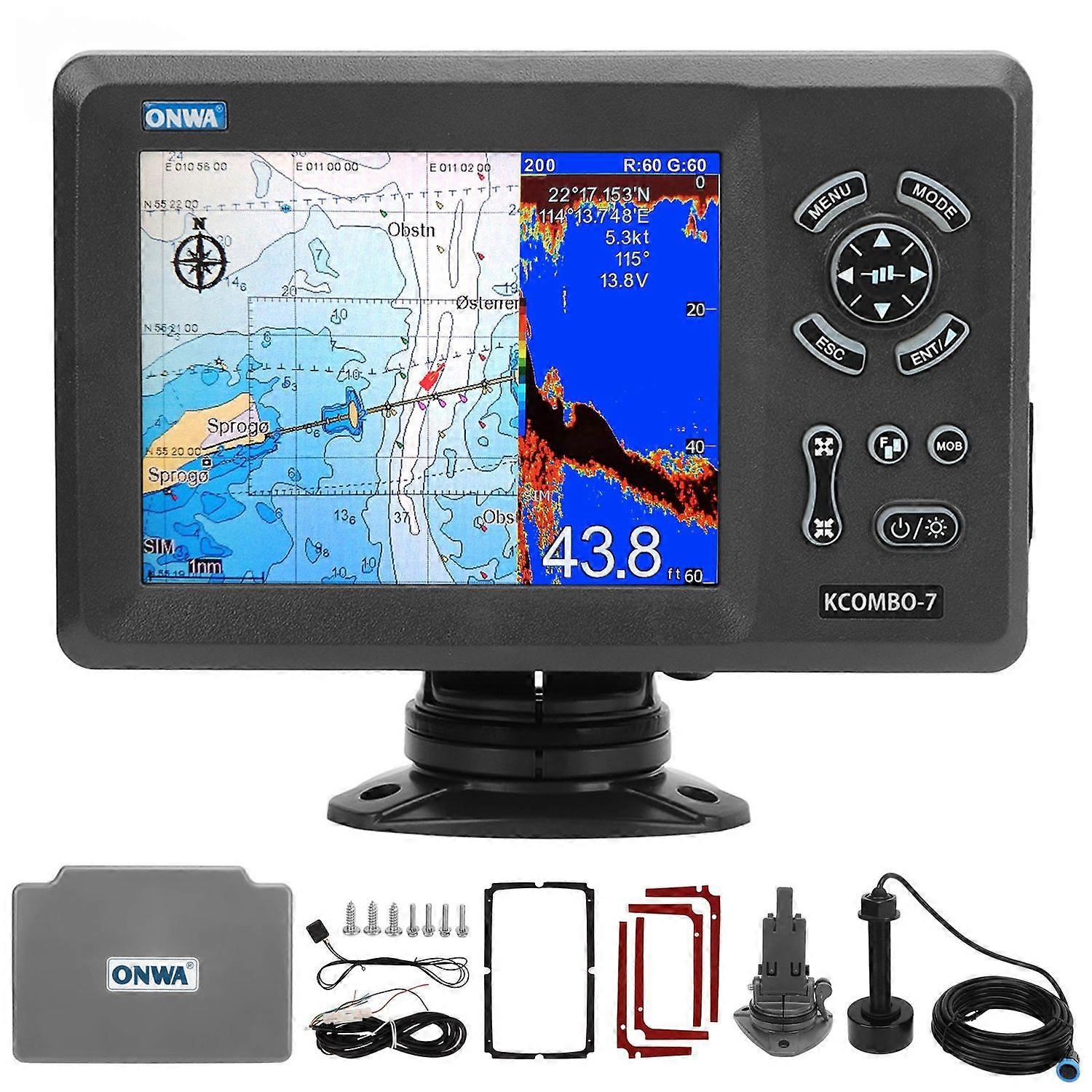 7in Marine Plotter Built in Fish Finder Colored LCD Display Split Screen IP66 Protection Boat Naviga
