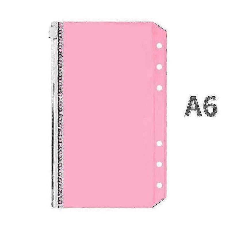 A5/A6 Binder Pockets PVC Binder Loose Leaf Bag Colorful Zipper Folders For 6-Ring Notebook Binder Pouch Document Filing Bags A6-Pink