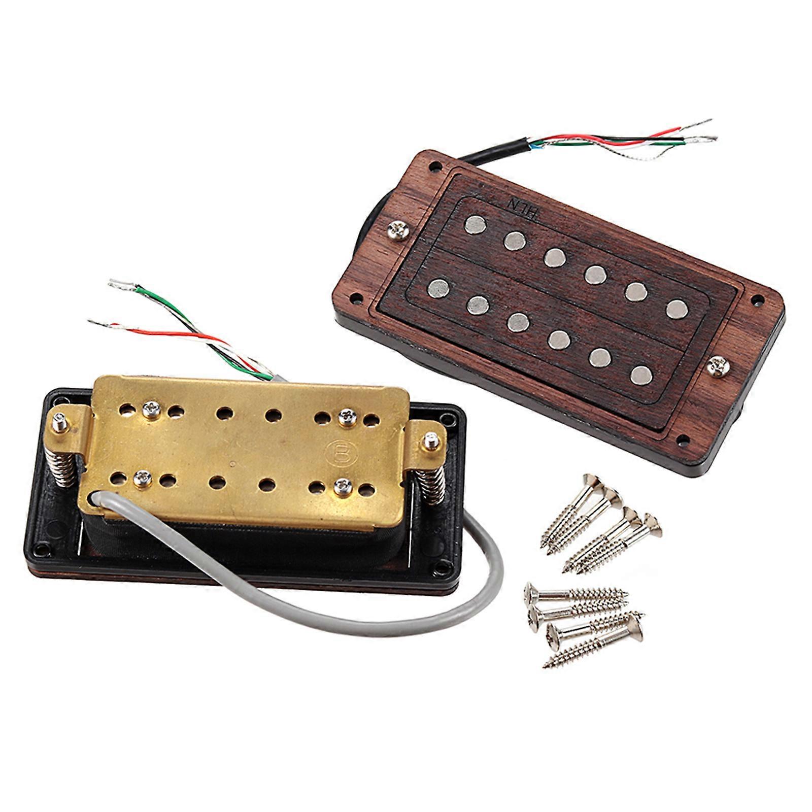 Double Ceramic Coil Guitar Pickup Set Rosewood Frame Structure Humbucker Replacement with Adjustable Mounting Hardware Multicolor