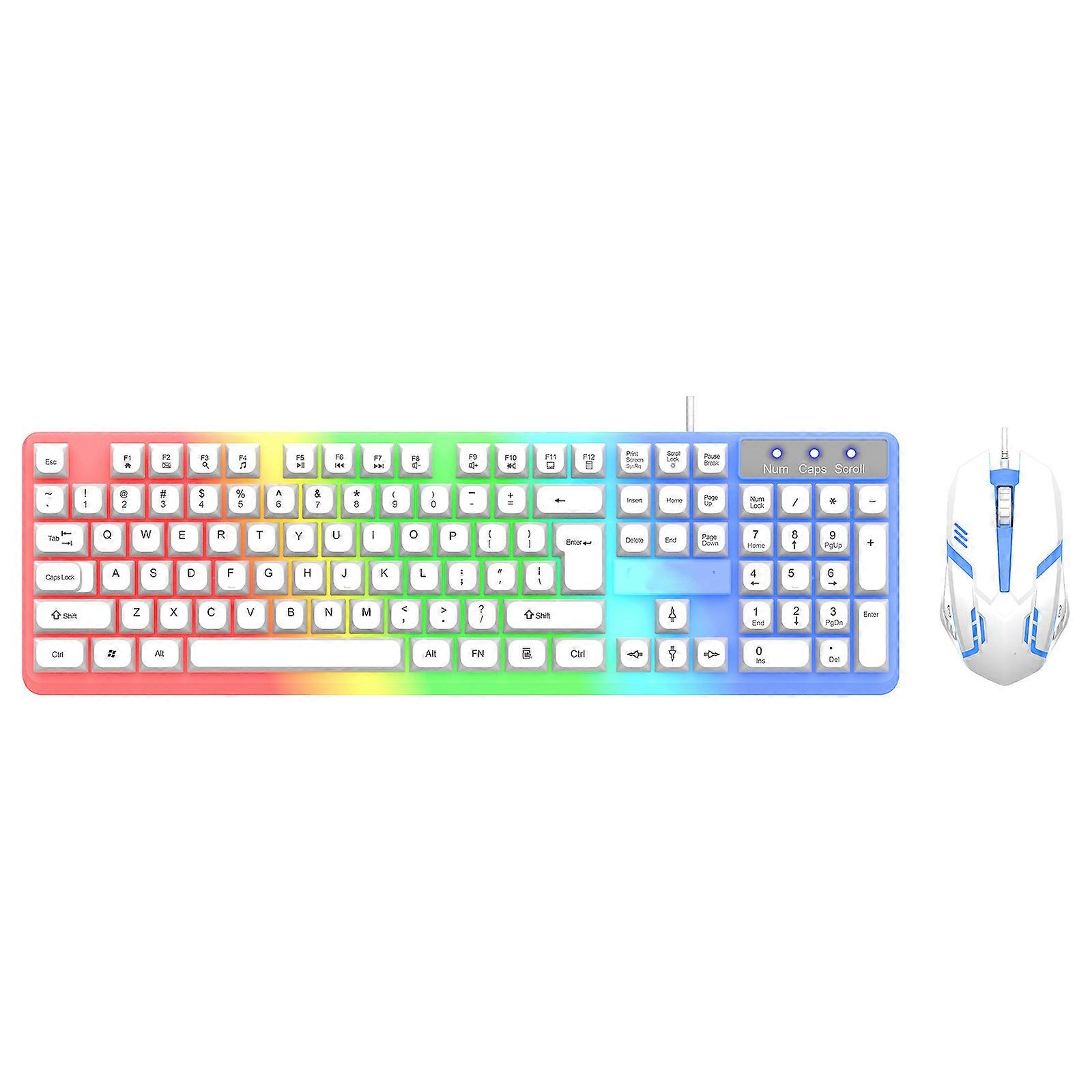 Mechanical Gaming Keyboard and Mouse 104 Keys LED Backlit Keyboard Ergonomic Gaming Mouse Combo Corded Keyboard for PC  White