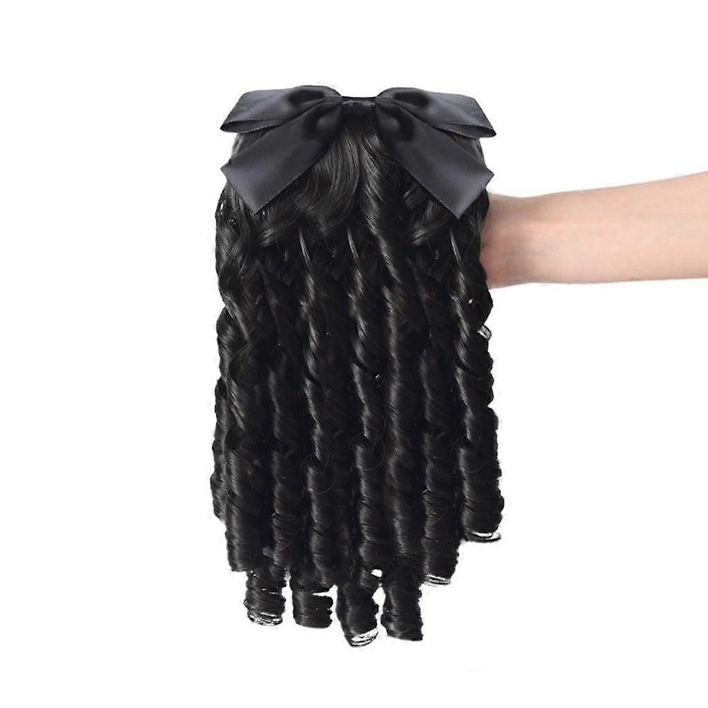 Ladies Ponytail Hair Extension with Bow Knot Comb Curly Retro Wig Bun 35cm Long (Color C)