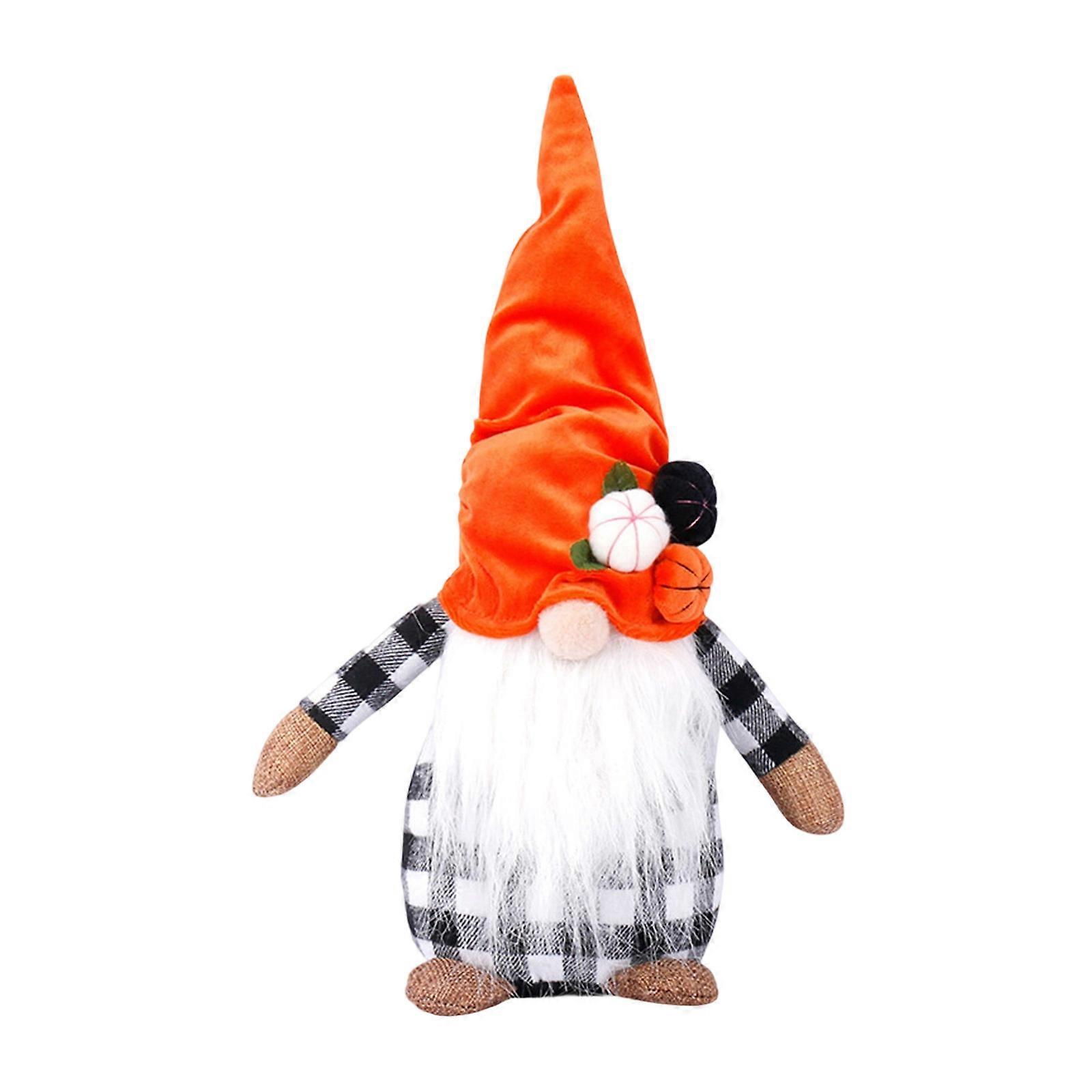 Thanksgiving Harvest Decoration Plush Gnomes Doll Figurine with Pumpkin Leaf Design Desktop Shelf Display Accent Multicolor