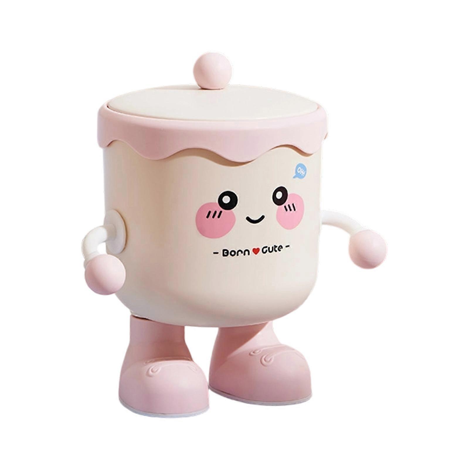 Plastic Desktop Organiser Bucket With Secure Lid Space Efficient Storage Solution For Home Office Use  Pink