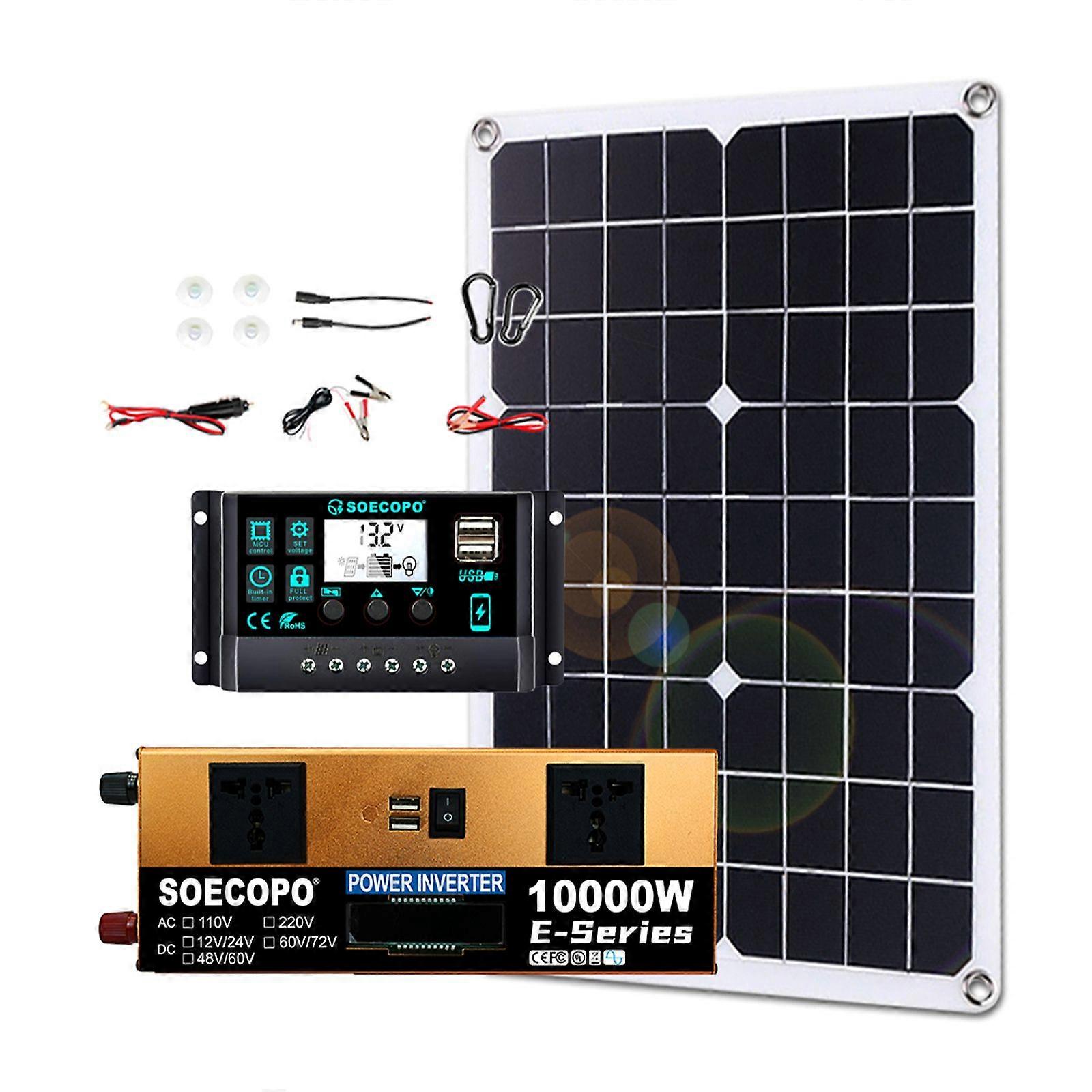 500W Solar Panel with 10000W Power inverter DC 12V/24V to AC 110V/220V 100A MPPT Controller Solar System Complete Kit for Home Camping Off-Grid
