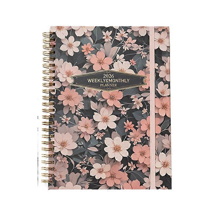 מתכנן פרחים לשנת 2026, מחברת משרד באנגלית מלאה ויומן פרודוקטיביות