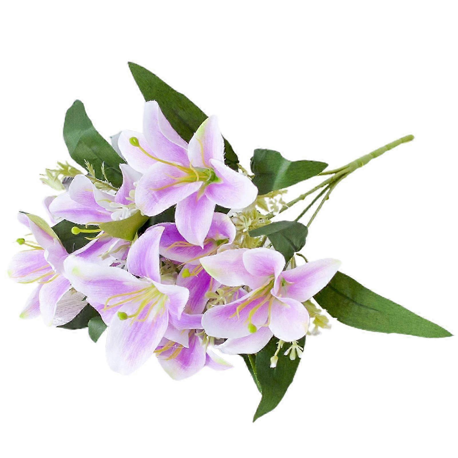 1Pc Artificial Lilies Flower Realistic No Withering Non-fading Single Branch Multi-fork Artistic Modern Style Fake Flower for Wedding