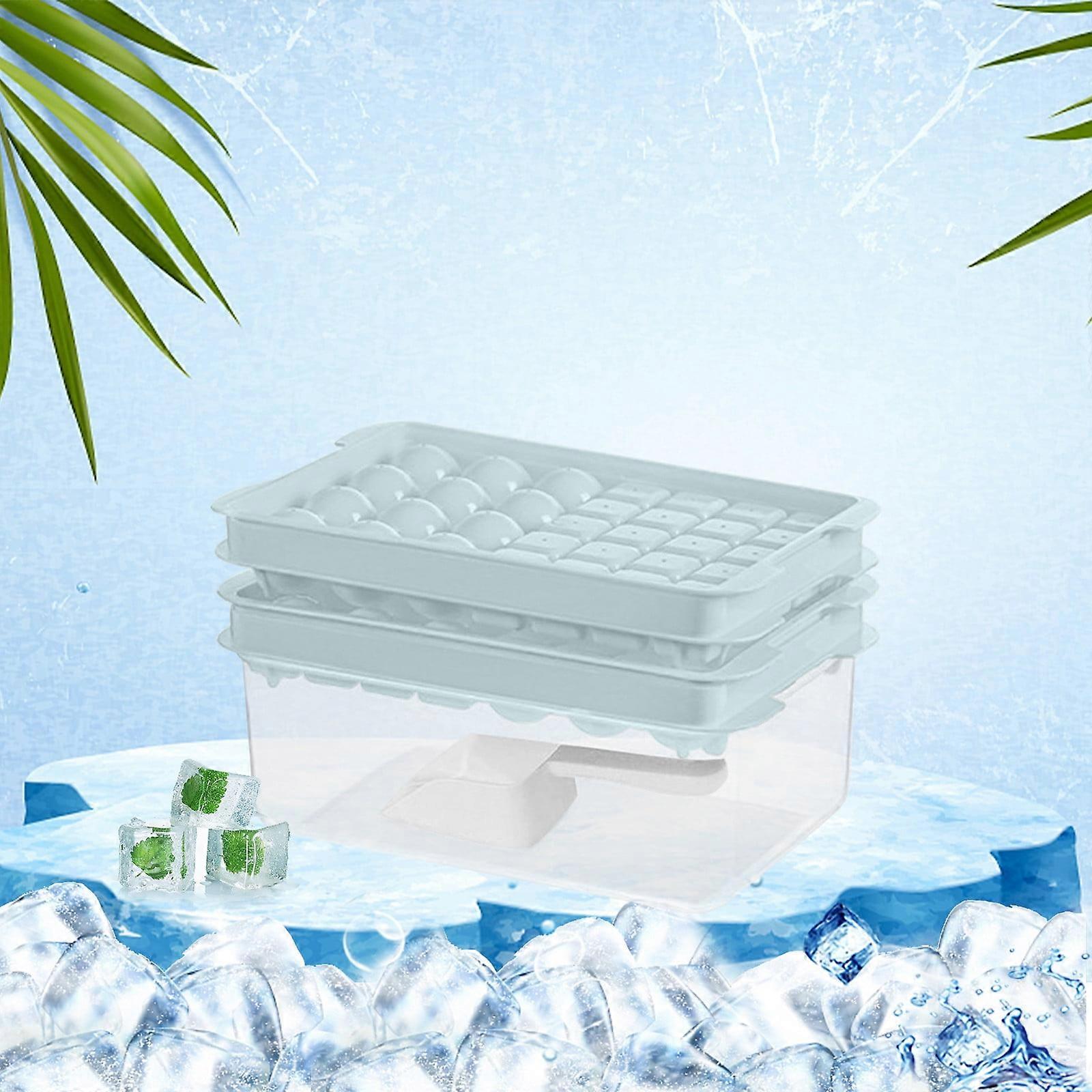 SLMOTUAE Ice Trays with Lid, Dual Layer Ice Maker for Shaped Pellets & Circular Balls, Includes Lattice Shovel, Press & Store Box