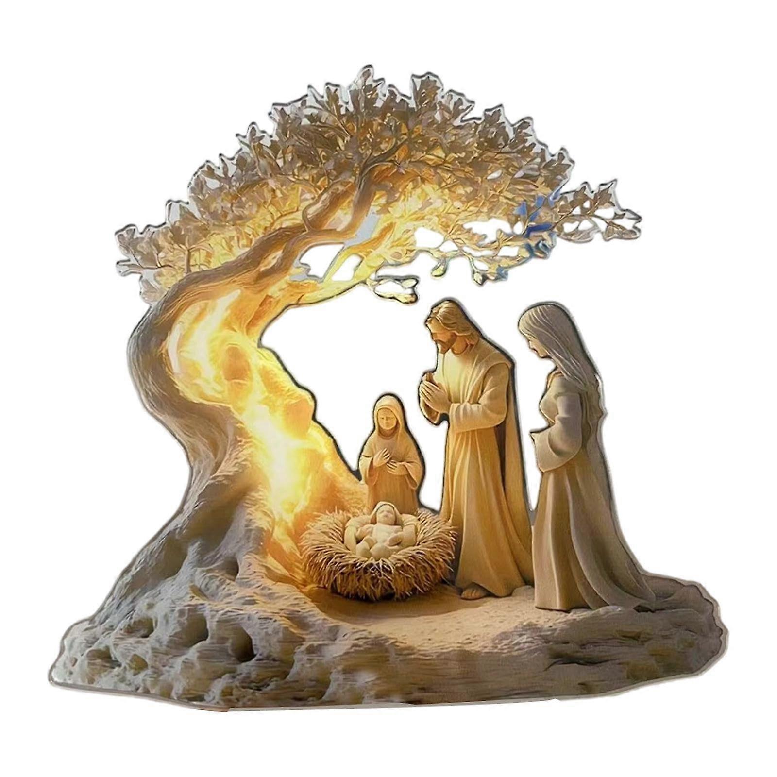 Christmas Nativity Scene Acrylic Tabletop Centerpiece 18.2x20cm with Base, Inspirational Display