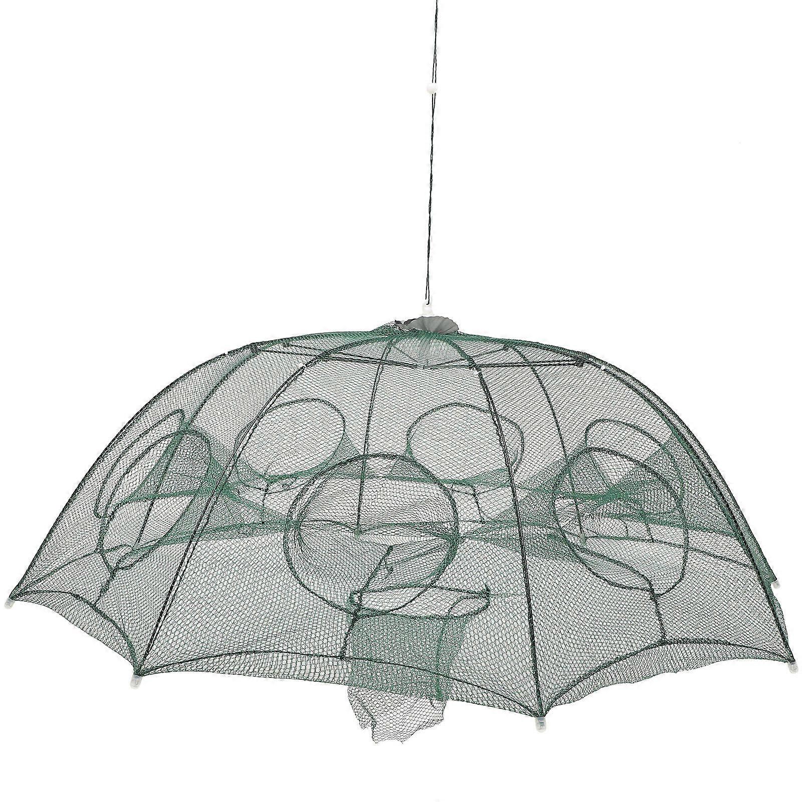Foldable Crab Net Trap Cast Dip Cage Fishing Net for Fish Minnow Crawfish Shrimp Umbrella Design (Eight Entrance, The Umbrella Head for Random Color)