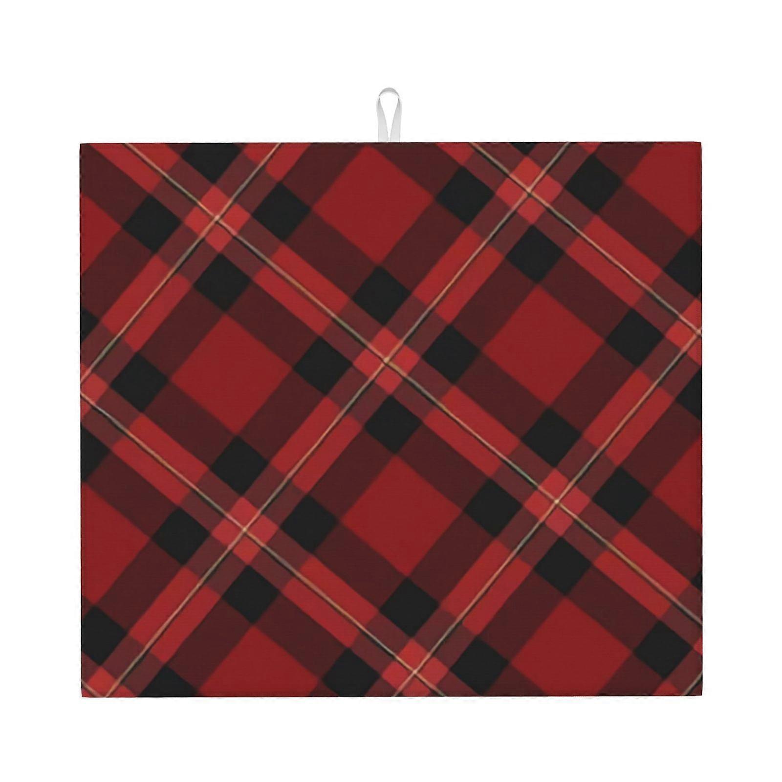 Christmas Plaid Dish Drying Mat For Kitchen Counter, Microfiber Dish Mat, Fast Absorbent Draining Pad