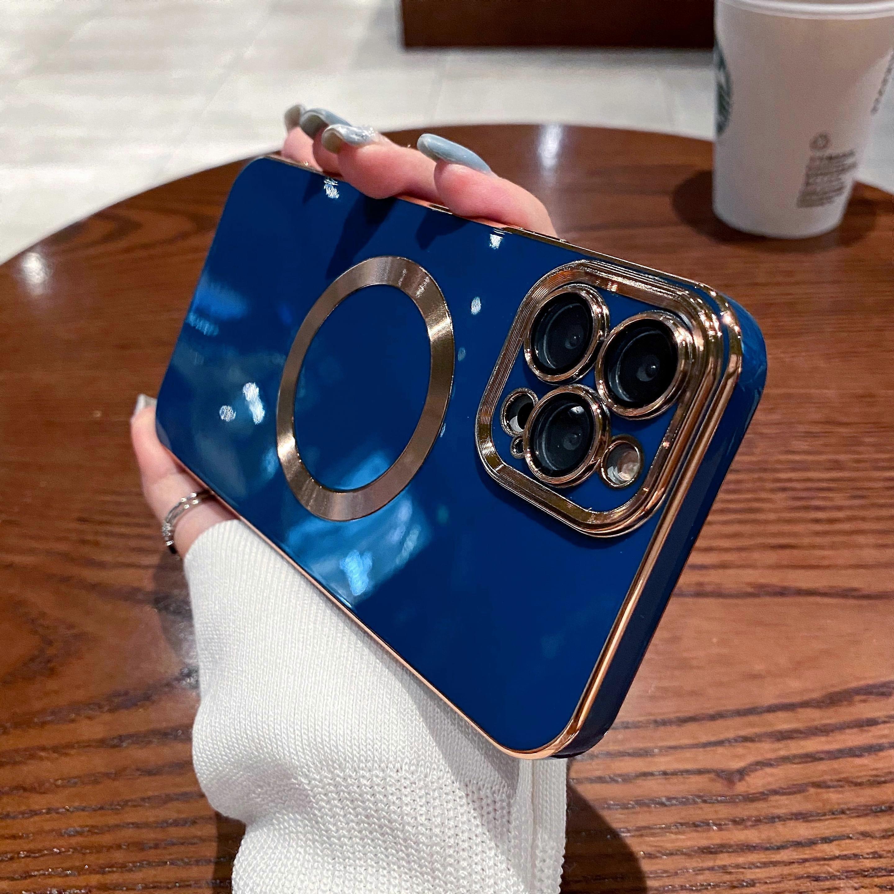 Compatible with iPhone 11 Pro Magnetic Case, MagSafe Support, Built-in Camera Protector, Gold Plating, Soft TPU Slim Case for 5.8 inch, Dark Blue