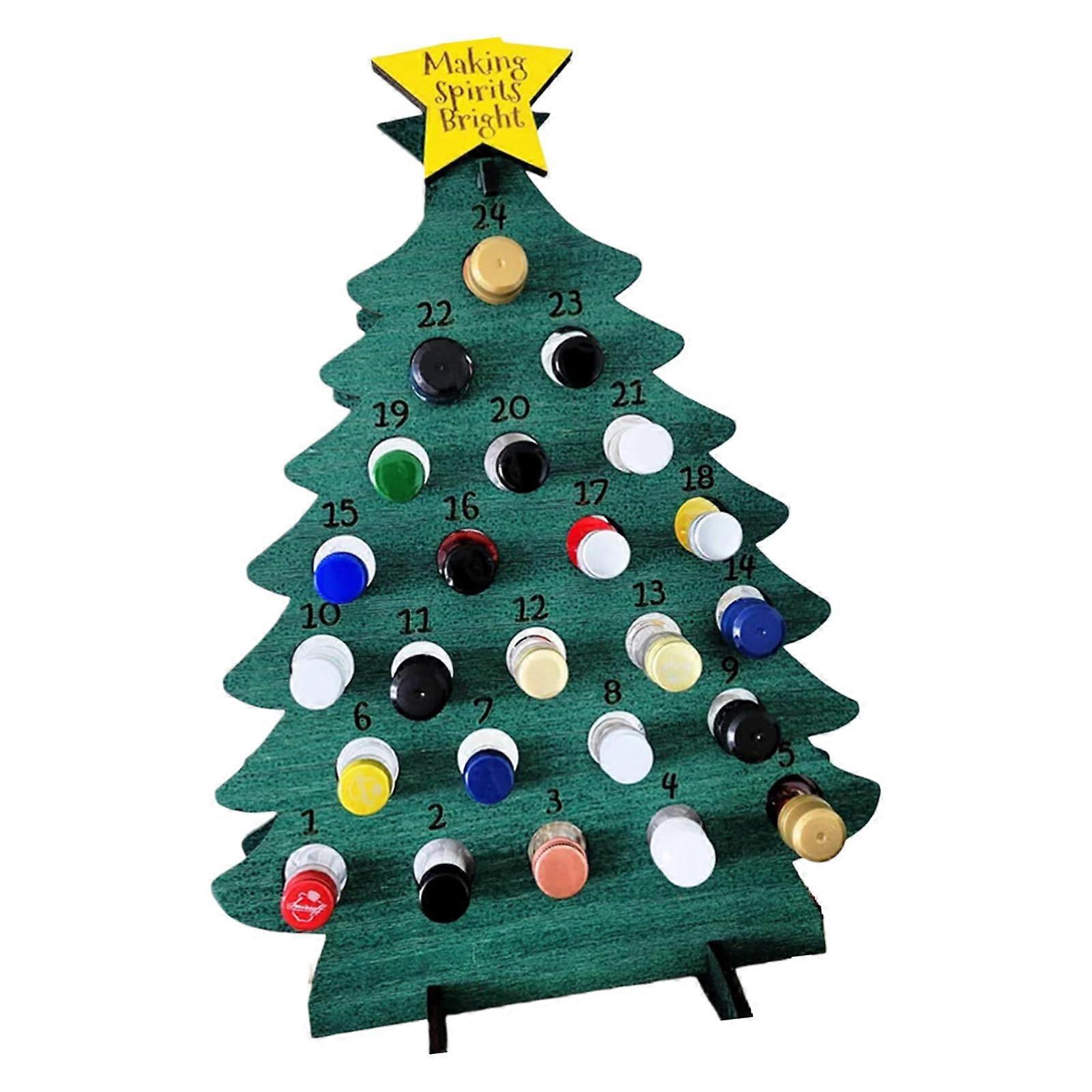 Wooden Advent Calendar with 24 Bottle Slots for Christmas Countdown and Mini Liquor Display