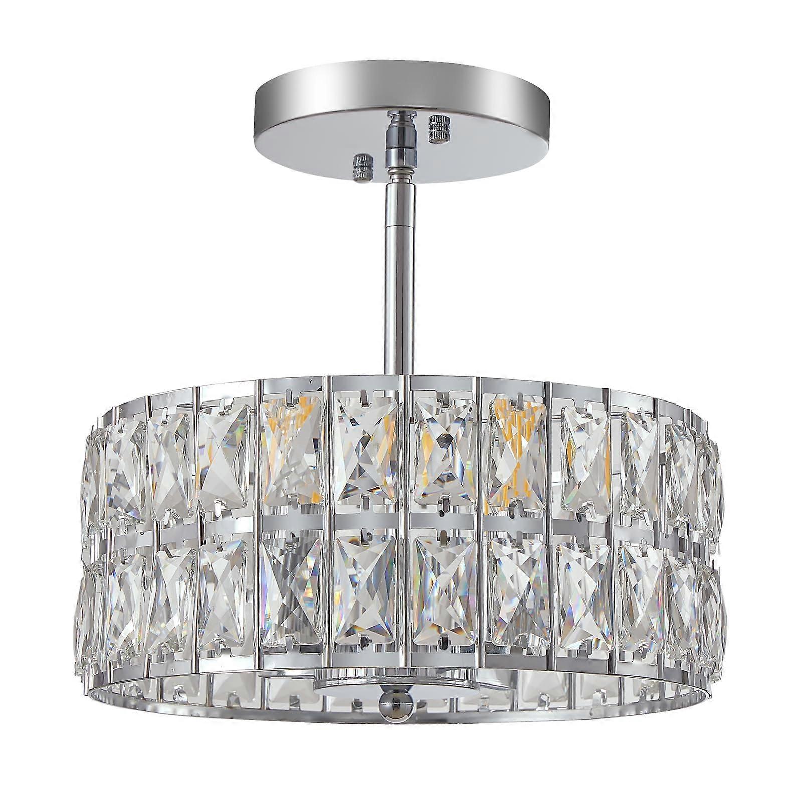 Modern Semi Flush Mount Crystal Chandelier with Sparkling K9 Crystals, Adjustable Chrome Ceiling Light 12.6'