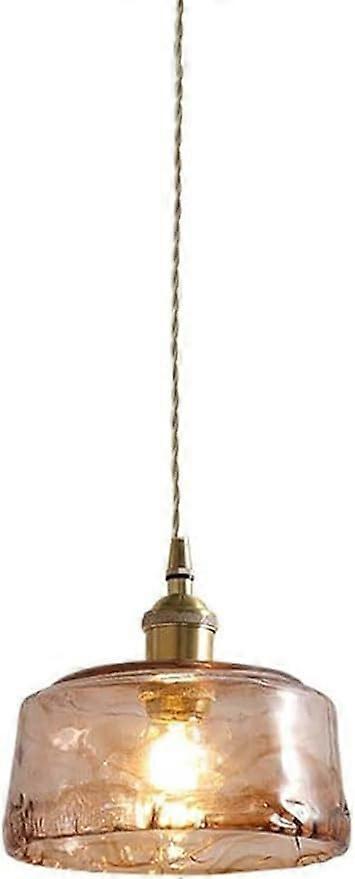 Vintage Glass Drum Pendant Light with Copper Frame, Adjustable Height for Kitchen Island Dining