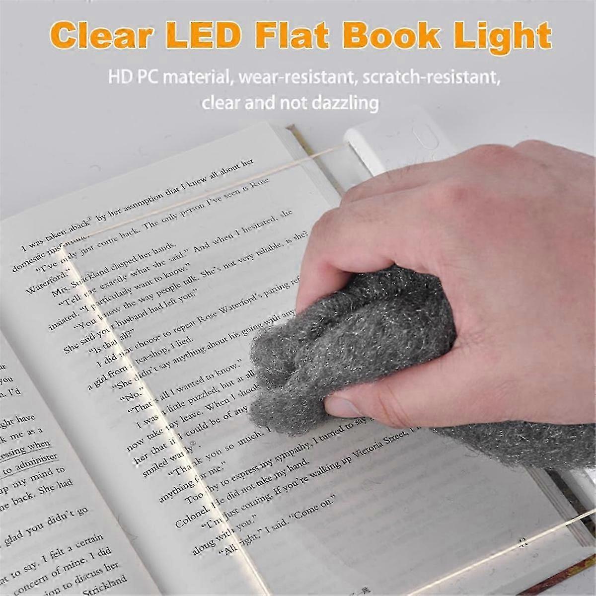 Book Light, Rechargeable Clear LED Flat Reading Light with 3 Colors & Timer, Plate Lamp Book Full Page Light White